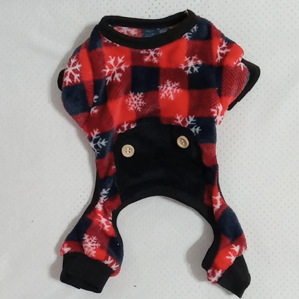 Pet Pajamas Christmas Onesie Buffalo Plaid with Snowflakes XS